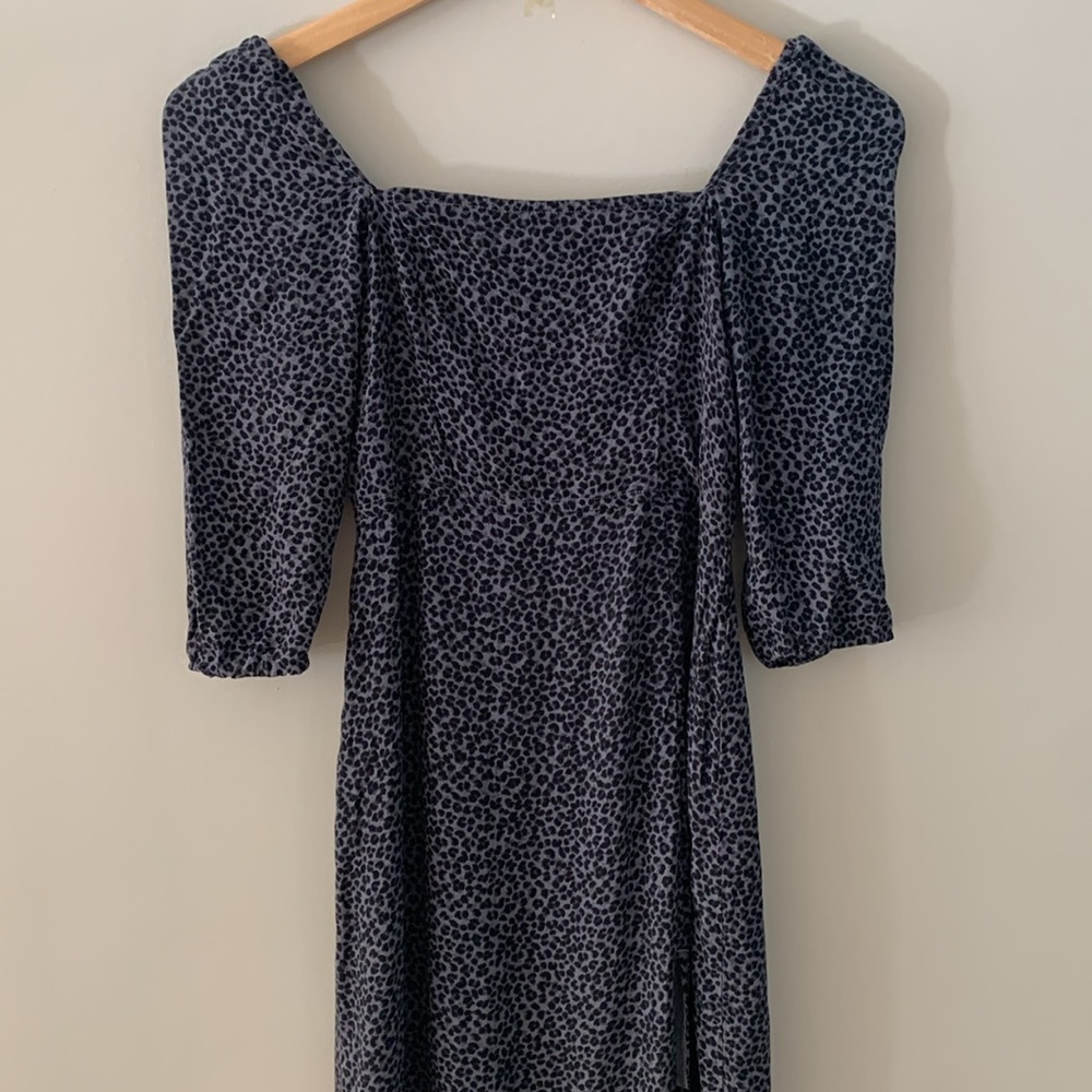 Abercrombie & Fitch Animal Print Smocked Midi Dress Black Grey